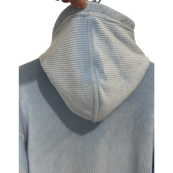 Athleta Girl XL Double Cozy Karma Ribbed Hoodie Cropped Mist Blue Heather Velour - Picture 4 of 7